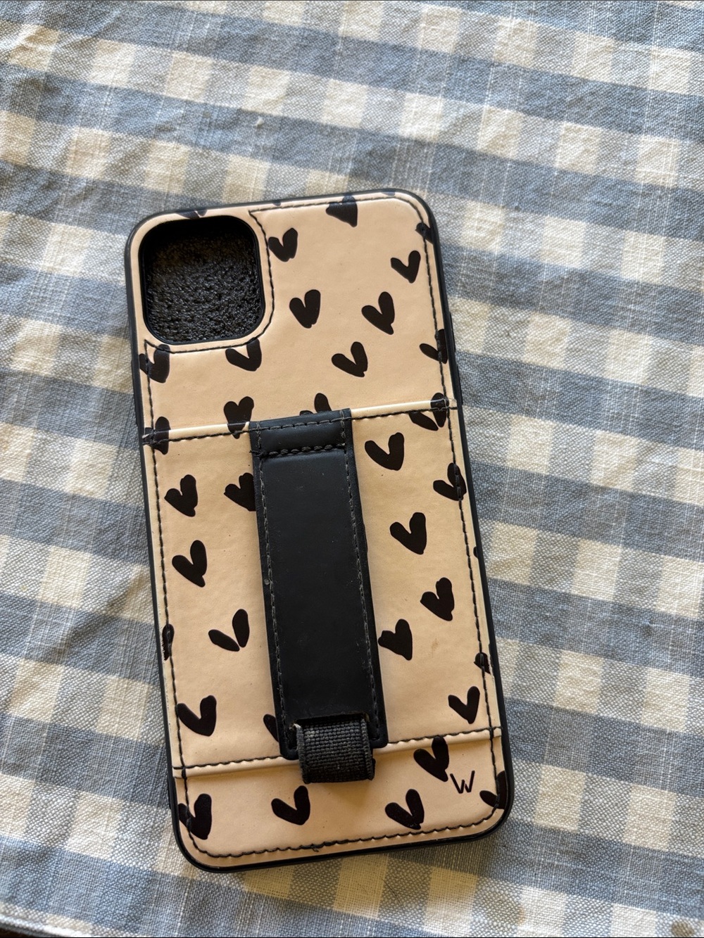 Walli Beige Heart Pattern Phone Case with Black Strap for iPhone 11 ProMax